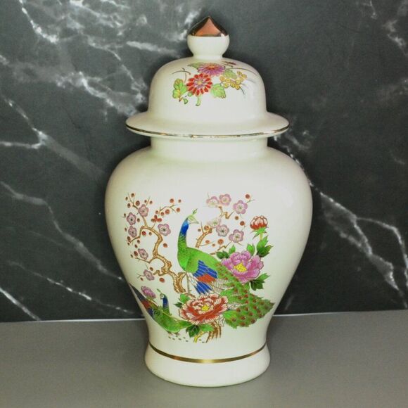 Other - Vintage Porcelain Ginger Jar Japan Peacocks Flowering Tree Home Decor